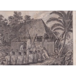 Gravure n° 60 - " Offrandes faites au Capitaine Cook, aux Isles Sandwich " - A Voyage to the Pacific Ocean [Third Voyage]