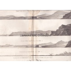 Gravure n° 82 - "Trois vues de la pointe Arquée, Terre de Kerguelen" - A Voyage to the Pacific Ocean [Third Voyage]