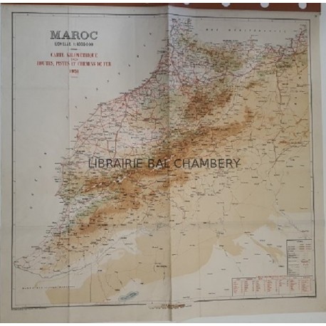 Carte - Maroc - Carte kilométrique des routes, pistes et chemins de fer 1951