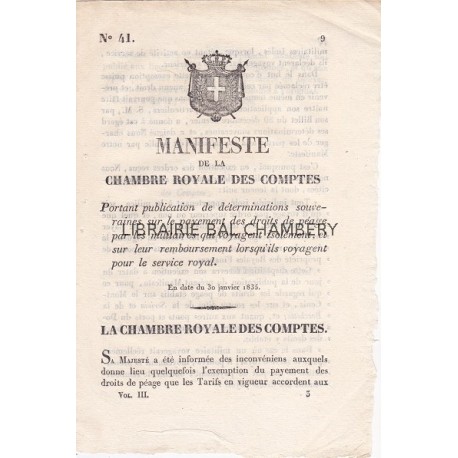 Manifeste de la chambre royale des comptes portant publication des déterminations souveraines sur le payement des droits de ...