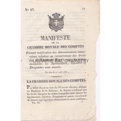 Manifeste de la chambre royale des comptes portant notification des déterminations souveraines relatives au recouvrement des