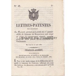 Lettres-Patentes par lesquelles Sa Majesté permet qu'à partir du 1er janvier 1836, le hameau de Bonnevaux soit érigé en corps de