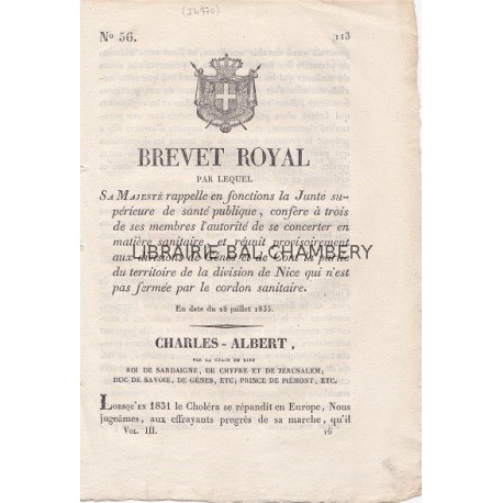 Brevet Royal par lequel Sa Majesté rappelle en fonctions la Junte supérieure de santé publique, confère à trois de ses membres