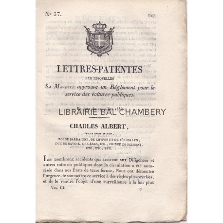 Lettres-Patentes par lesquelles Sa Majesté approuve un Réglement pour le service des voitures publiques