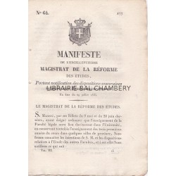 Manifeste de l'excellentissime magistrat de la réforme des études, portant notification des dispositions souveraines relatives