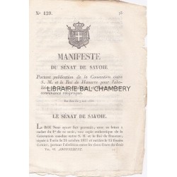 Manifeste du Sénat de Savoie portant publication de la Convention entre S.M. et le Roi de Hanovre pour l'abolition du droit