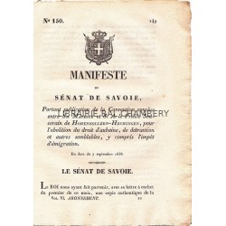 Manifeste du Sénat de Savoie portant publication de la Convention conclue entre Sa Majesté et S.A. le Prince Souverain de