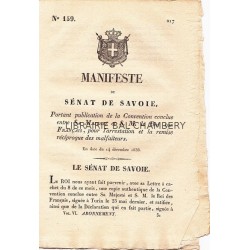 Manifeste du Sénat de Savoie portant publication de la Convention conclue entre Sa Majesté et S.M. le Roi des Français, pour