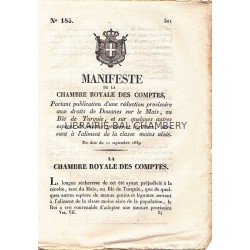 Manifeste de la chambre royale des comptes portant publication d'une réduction provisoire aux droits de Douanes sur le Maïs, ou