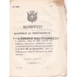 Manifeste du Magistrat du protomédicat, portant notification de prorogation jusqu'au 5 septembre 1844 du délai accordé aux ,