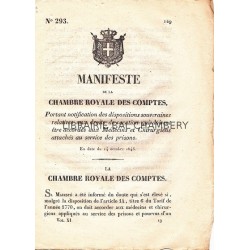 Manifeste de la Chambre Royale des comptes portant notification des dispositions souveraines relatives aux droits de