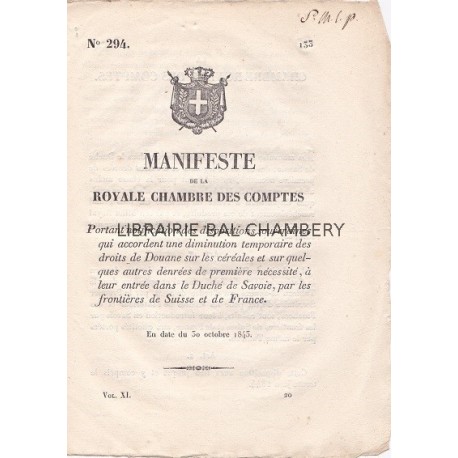 Manifeste de la Chambre Royale des comptes portant notification des dispositions souveraines qui accordent une diminution