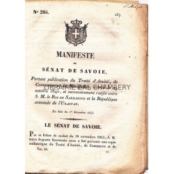 Manifeste du Sénat de Savoie portant publication du Traité d'Amitié, de Commerce et de Navigation, conclu le 29 octobre 1840, et