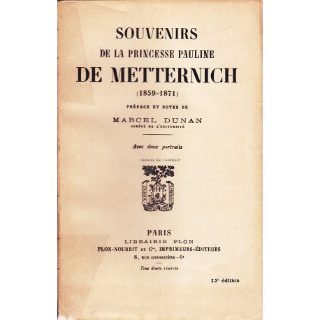 Souvenirs de la Princesse Pauline de METTERNICH (1859-1871)