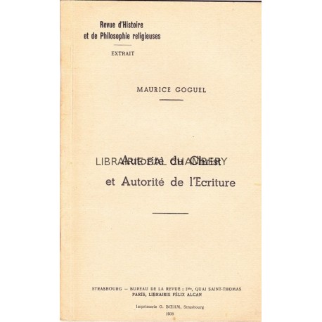 Autorité du Christ et Autorité de l'Ecriture